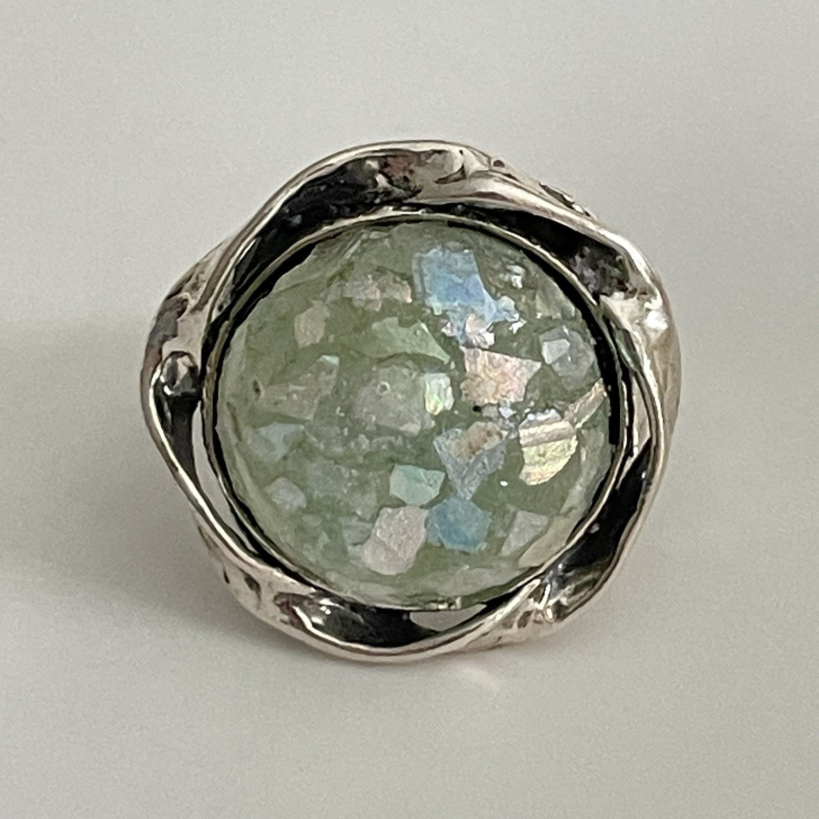 925 Sterling Silver Roman Glass Ring Size 9